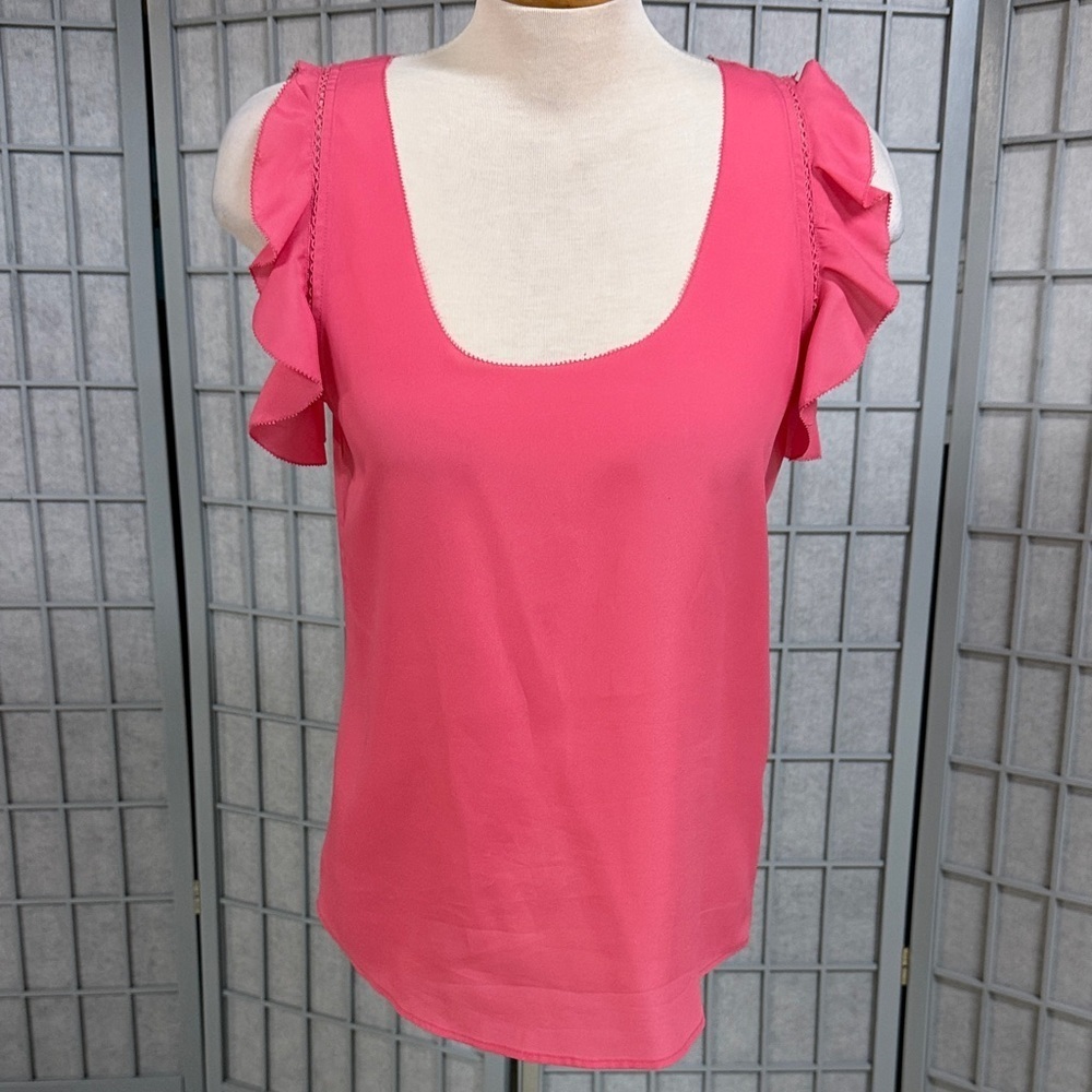 Jacob, Pink Ruffle Sleeve Women's Top, Size Medium